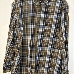 VTG 90s Chaps Ralph Lauren Polo Mens  Brown Tartan Plaid Collar - L